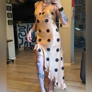 Moodie Gold Maxi Dress with Black Polka Dots